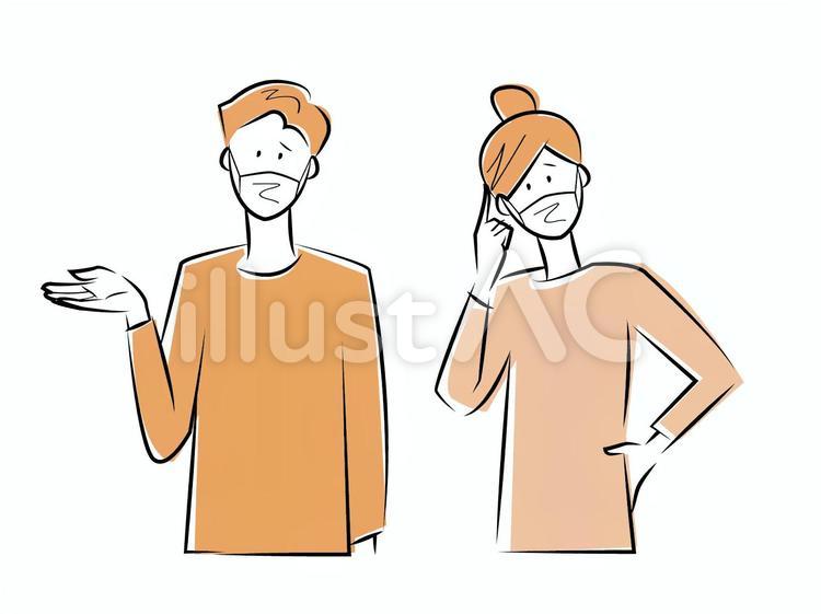 マスクをした男女 人物,マスク,男性のイラスト素材