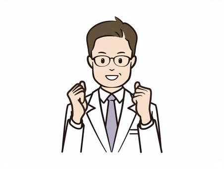笑顔で両手ガッツポーズの男性医者 医者,病院,クリニック,医療,白衣,ドクター,診察,研究者,研究員,内科のイラスト素材