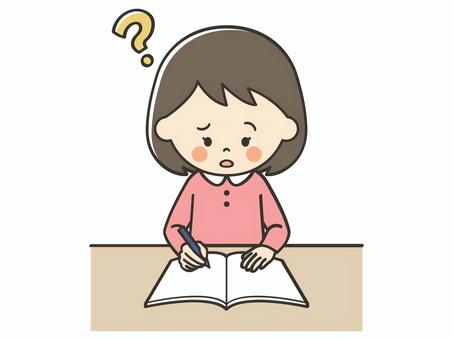 わからない問題がある女の子 勉強,宿題,学習,悩む,困る,考える,わからない,解けない,難しい,疑問のイラスト素材