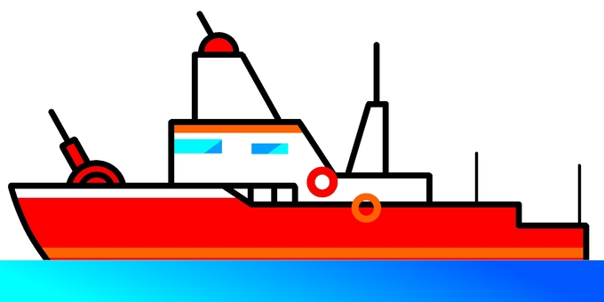 消防艇 乗り物,船,消防艇,消防,小型船,船舶,海,赤色,蛍光色,デフォルメのイラスト素材