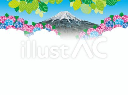 富士山バック(9)夏の新緑とあじさい