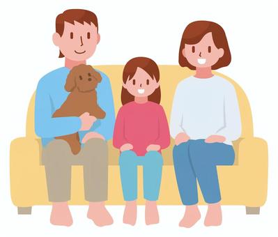 ソファに座る親子 家族,親子,3人,ソファ,座る,父,母,両親,子供,娘のイラスト素材
