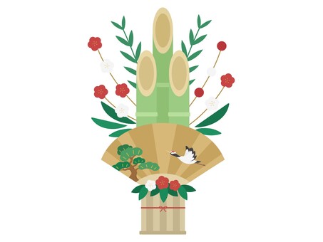 門松のイラスト 門松,正月,お正月,元旦,飾り,新年,扇子,松,松の木,鶴のイラスト素材