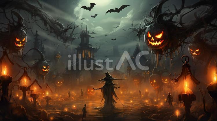 ハロウィンの夜の風景　写真風壁紙 ハロウィン,壁紙,夜のイラスト素材
