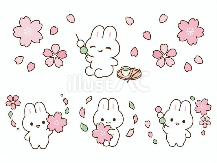 桜とうさぎのイラストセット 春,桜,花見のイラスト素材