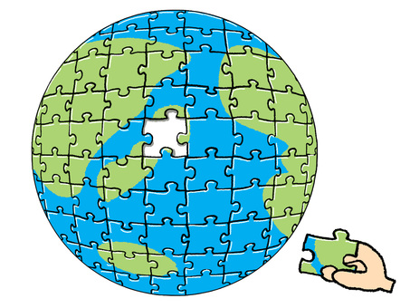 地球のパズル 地球,環境,パズル,線,ゲーム,組み合わせ,はめ込み,手,pop調,手描きのイラスト素材