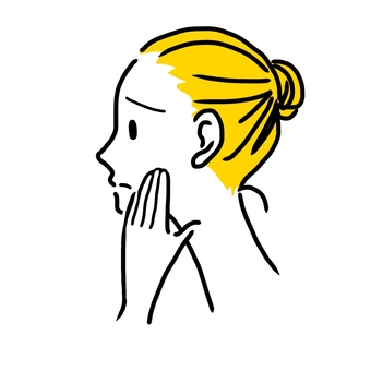 スキンケアに悩むシンプル人　横顔黄色 女性,美人,若い,綺麗,かわいい,おしゃれ,横顔,美容,スキンケア,手のイラスト素材