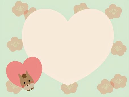 午年の可愛いハートフレーム 午年の可愛いハートフレーム 午年,馬,ハート,フレーム,枠,梅の花,パターン,スペース,かわいい,シンプルのイラスト素材