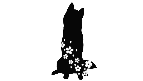犬と桜のシルエット 犬,桜,花,シルエット,彫刻,デザイン,切り絵,ハスキーのイラスト素材