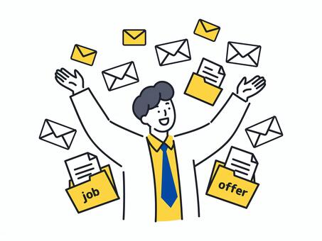 仕事の依頼がどんどん届いて喜ぶ男性 人物,男性,ビジネス,仕事,案件,受注,依頼,営業,嬉しい,成果のイラスト素材