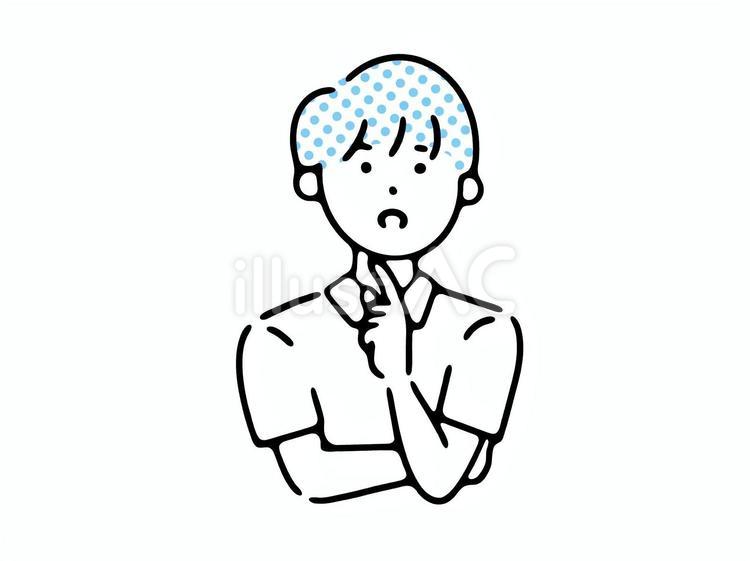 指を当てて考え込む青年 おしゃれ,シンプル,かわいいのイラスト素材