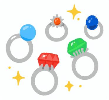 色とりどりの美しい指輪のセット 指輪,ジュエリー,宝石,アクセサリー,リング,結婚指輪,婚約指輪,プラチナ,シルバー,高額のイラスト素材