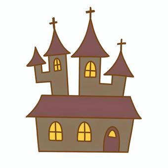 ハロウィンのシンプルな洋館のイラスト ハロウィン,トリックオアトリート,イラスト,表情,かわいい,ゆるい,アイコン,デコレーション,挿し絵,秋のイラスト素材