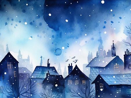 Illustration, winter, townscape, christmas, 