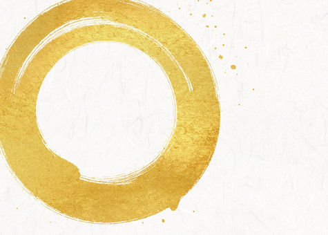 金色の円の毛筆アートと白い和紙 背景,和風,フレーム,金色,輪,円,丸,毛筆,白色,和紙のイラスト素材
