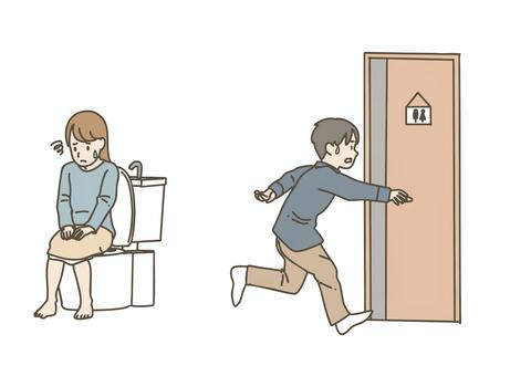 便秘や下痢に悩む男女 男性,女性,便秘,下痢,腹痛,胃腸炎,トイレ,体調不良,食あたり,ストレスのイラスト素材
