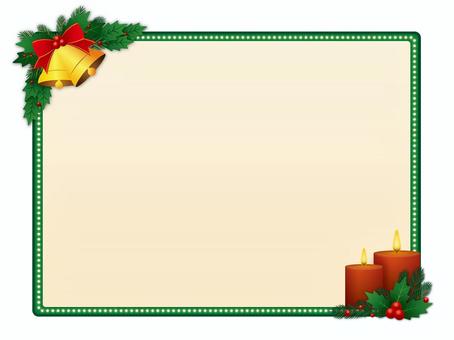 ベルとリボンのクリスマスフレーム（緑） クリスマス,フレーム,枠,ベル,鐘,リボン,もみの木,柊,蝋燭,キャンドルのイラスト素材