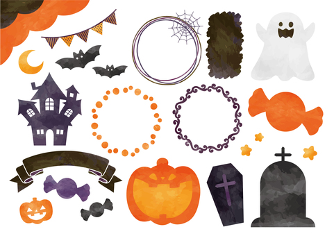 水彩風-秋のハロウィンフレーム