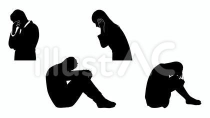 悩む人物シルエットのセット_男性/女性