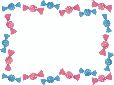 キャンディーのフレーム２ キャンディー,フレーム,ブルー,ピンク,飴,お菓子,包装紙,挿絵,イラスト,素材のイラスト素材