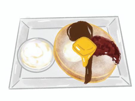 パンケーキ　生クリーム添え パンケーキ,ホットケーキ,バター,はちみつ,メイプルシロップ,スイーツ,デザート,おやつ,朝食,おいしいのイラスト素材