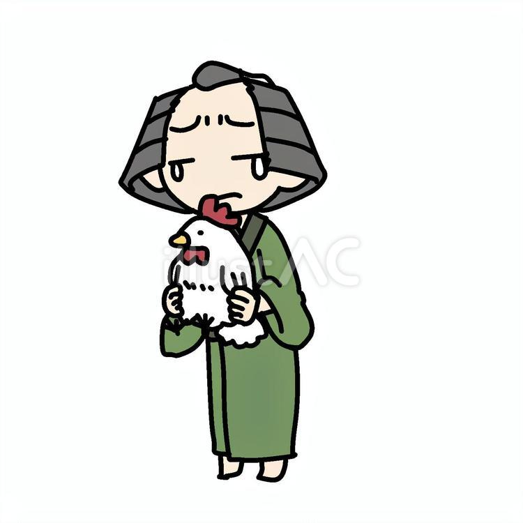 鶏を抱えた泣く町民 町民,鶏,抱えるのイラスト素材