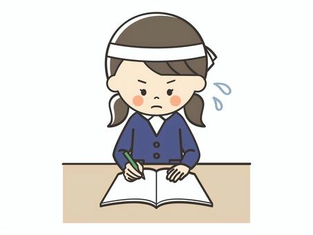 受験勉強をする女子生徒 勉強,宿題,学習,テスト勉強,テスト,学ぶ,課題,塾,学習塾,自主勉強のイラスト素材