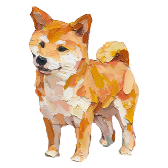 厚塗りタッチのかわいい柴犬 柴犬,ワンちゃん,ペット,かわいい,油絵風,厚塗り,手描き,絵の具タッチ,全身,白背景のイラスト素材