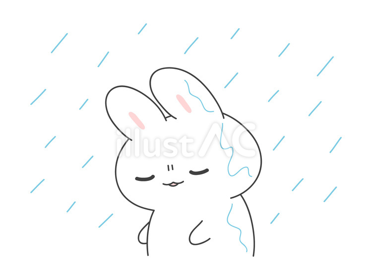 雨に打たれるうさぎのイラスト 雨,打たれる,うさぎのイラスト素材