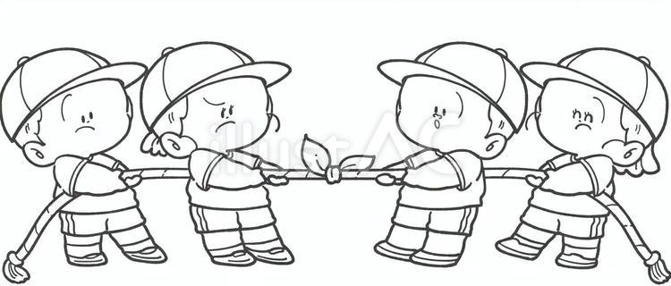 運動会の綱引きの白黒手描きイラスト1 綱引き,白黒,運動会のイラスト素材