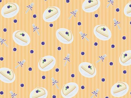 チーズケーキ（オレンジ）背景 チーズケーキ,ケーキ,洋菓子,デザート,スイーツ,ブルーベリー,果実,木の実,フォーク,リボンのイラスト素材