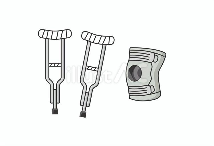 松葉杖と膝サポーターの医療器具セット 松葉杖,サポーター,膝のイラスト素材