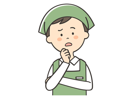 悩む男性店員 悩む男性店員 悩む,困る,不安,考える,心配,わからない,店員,男性,パート,バイトのイラスト素材