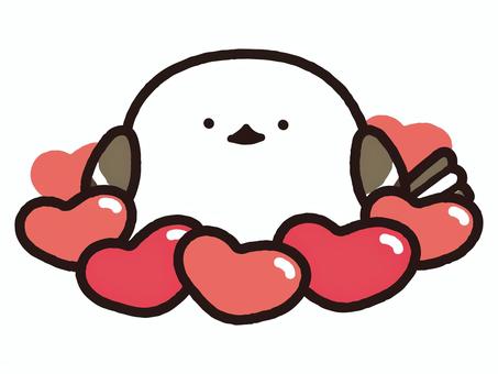 たくさんのハートに埋もれるシマエナガ シマエナガ,エナガ,野鳥,鳥,動物,ハート,シンボル,マーク,愛,結婚のイラスト素材