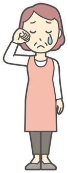 涙をぬぐって泣いているおばさん 泣く,女性,人,主婦,中年,シニア,エプロン,ママ,お母さん,おかんのイラスト素材
