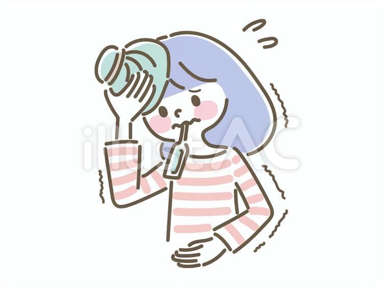 発熱悪寒風邪ひき女性氷嚢を当てて体温計 発熱,副反応,風邪のイラスト素材