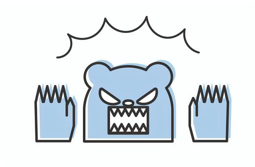 青の怖い熊のアイコン 熊,動物,出没,危険,注意,怖い,恐怖,アイコン,白背景,線のイラスト素材