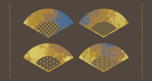 ゴールドマーブル和柄の扇子モチーフ マーブル,扇,扇子,デザイン,エレメント,和柄,流体,リキッド,ゴールド,金のイラスト素材