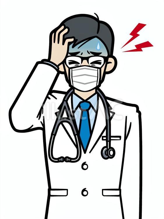 マスク姿の頭痛がする若い男性医師 人物,男性,医者のイラスト素材