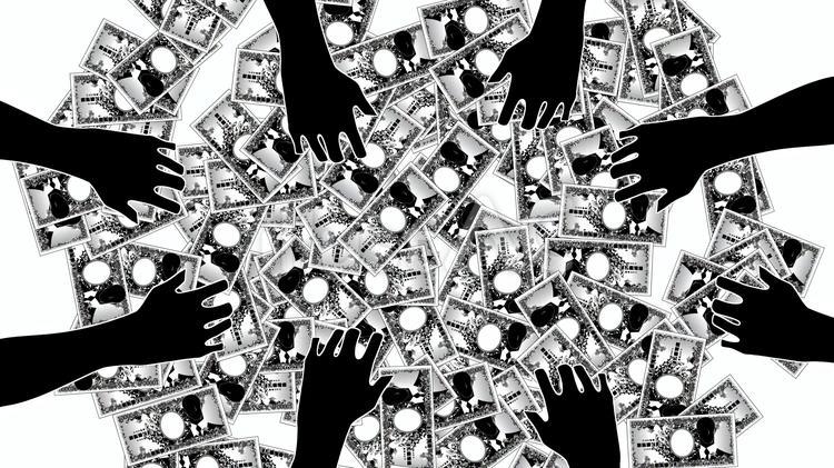 お金に群がる手のシルエット お金,札束,万札のイラスト素材