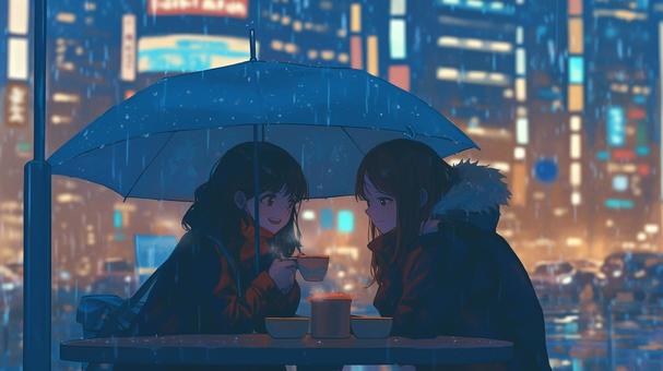 雨の夜に語らう二人