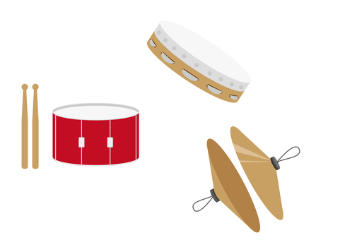 シンバルやタンバリンのイラストセット シンバルやタンバリンのイラストセット 楽器,シンバル,タンバリン,太鼓,スティック,イラスト,セットのイラスト素材