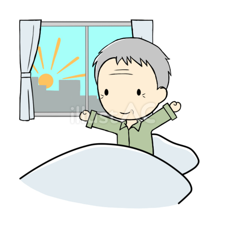 さわやかに目覚めるシニア男性 目覚め,寝起き,起きるのイラスト素材