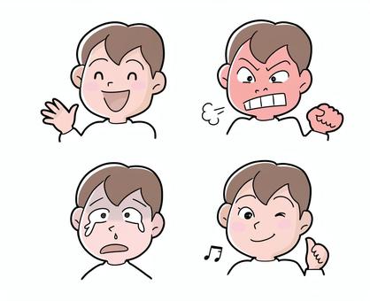 喜怒哀楽表情の男　シンプル 男性,表情,顔,正面,喜,怒,哀,楽,シンプルのイラスト素材