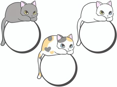 にゃんこ丸フレーム にゃんこ丸フレーム 猫,白猫,黒猫,三毛猫,オッドアイ,丸,フレーム,ハート,可愛い,ペットのイラスト素材