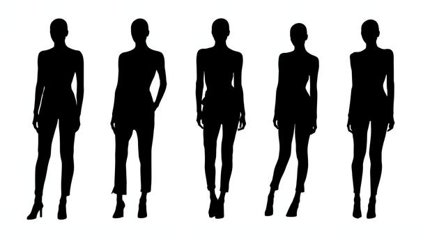 女性　シルエット　パンツスタイル シルエット,モデル,全身,体型,影,白黒,モノクロ,人物,ポーズ,人のイラスト素材