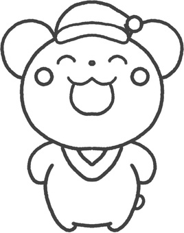 サンタ帽を被ったツキノワグマのイラスト クリスマス,サンタ帽,サンタクロース,12月,ツキノワグマ,線画,白黒,主線,モノクロ,塗り絵のイラスト素材