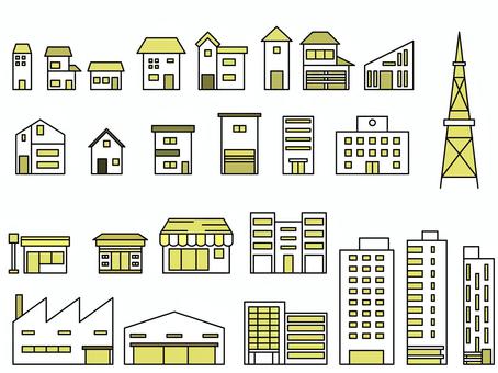 Yellow base building set icon, building, family, a house, JPG, PNG and AI