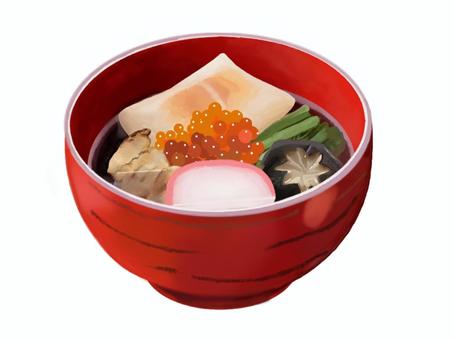 お雑煮265 お雑煮,雑煮,イクラ,餅,お餅,正月,食べ物,関東風,醤油,かまぼこのイラスト素材