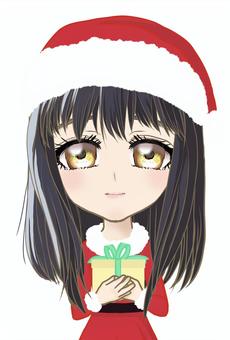 クリスマス女の子2 クリスマス,女の子,上半身,プレゼント,サンタ,黒髪,素材,萌えのイラスト素材